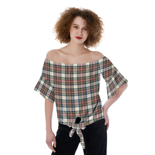 Stewart Dress Ancient Tartan Plaid Off-Shoulder Blouse