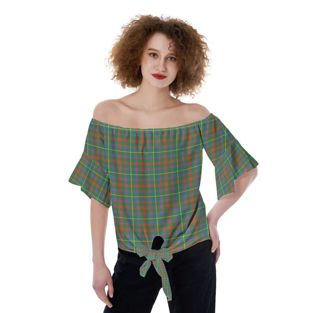 MacKintosh Hunting Ancient Tartan Plaid Off-Shoulder Blouse