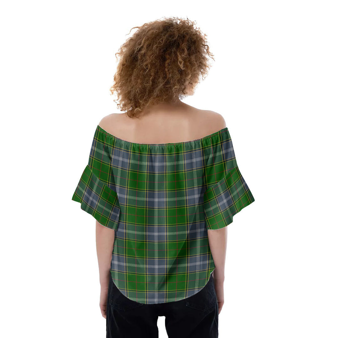 Pringle Tartan Plaid Off-Shoulder Blouse