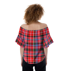 Aberdeen District Tartan Plaid Off-Shoulder Blouse