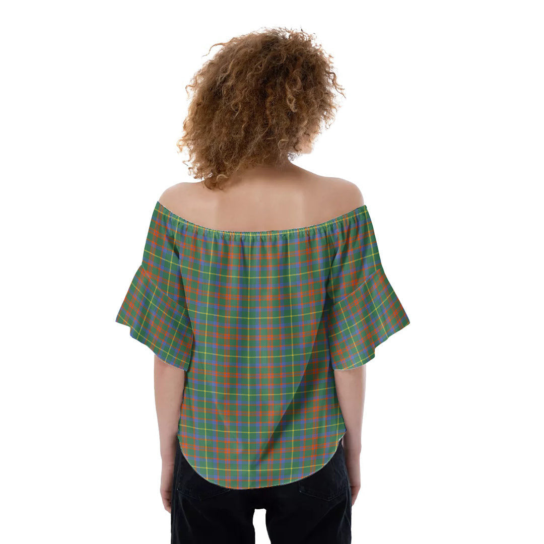 MacKintosh Hunting Ancient Tartan Plaid Off-Shoulder Blouse