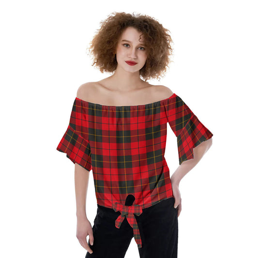 Wallace Weathered Tartan Plaid Off-Shoulder Blouse