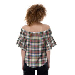 Stewart Dress Ancient Tartan Plaid Off-Shoulder Blouse