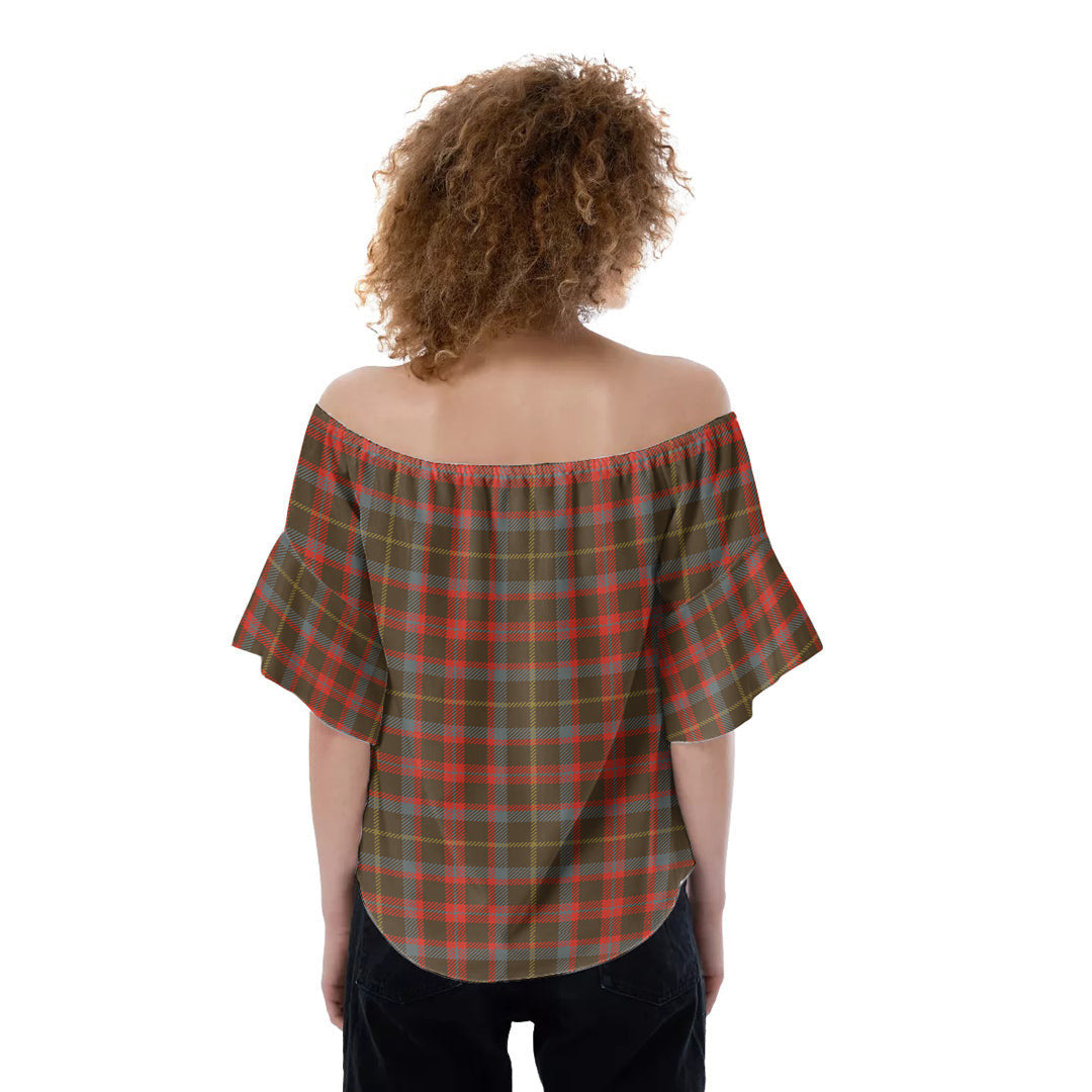 MacKintosh Hunting Weathered Tartan Plaid Off-Shoulder Blouse