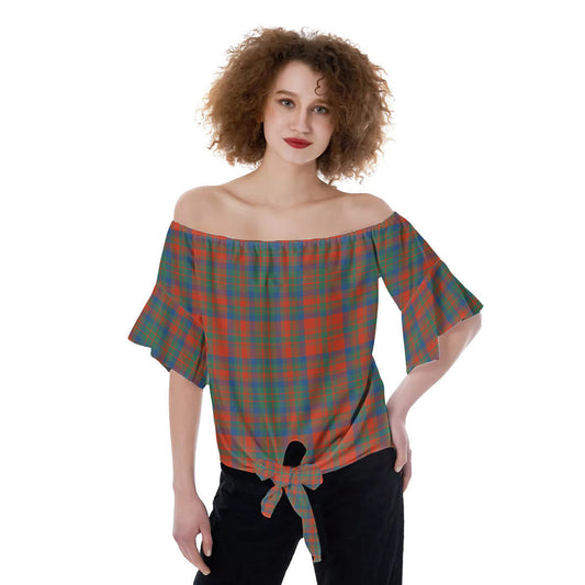 Matheson Ancient Tartan Plaid Off-Shoulder Blouse