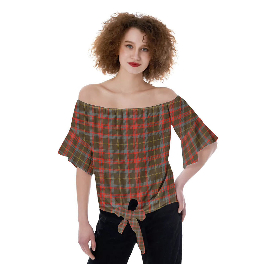 MacKintosh Hunting Weathered Tartan Plaid Off-Shoulder Blouse