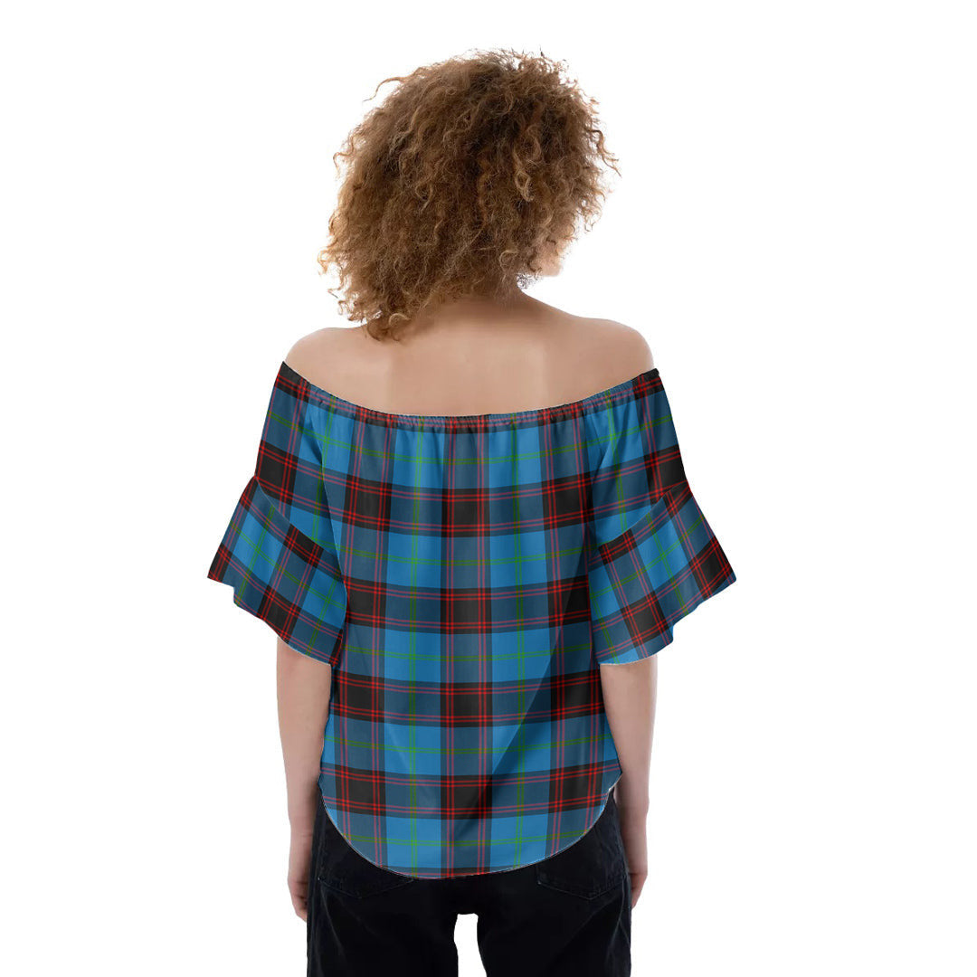 Home Ancient Tartan Plaid Off-Shoulder Blouse