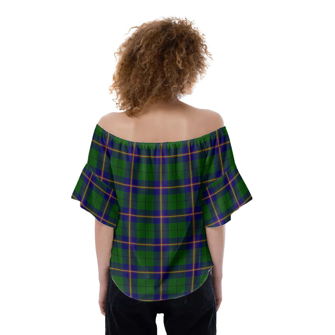 Carmichael Modern Tartan Plaid Off-Shoulder Blouse