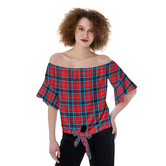 MacTavish Modern Tartan Plaid Off-Shoulder Blouse