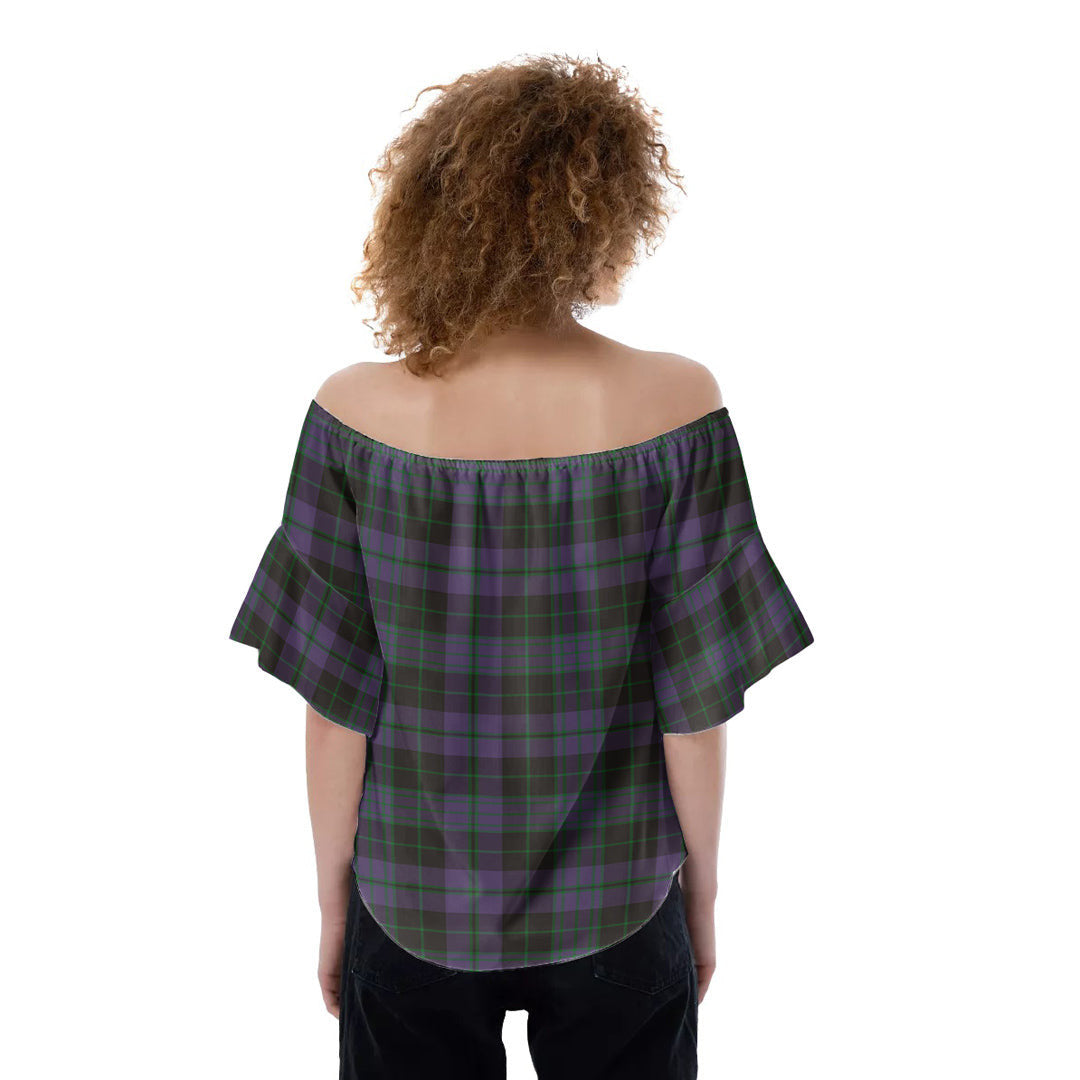 Clergy Green Tartan Plaid Off-Shoulder Blouse