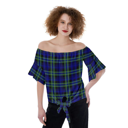 Arbuthnot Modern Tartan Plaid Off-Shoulder Blouse