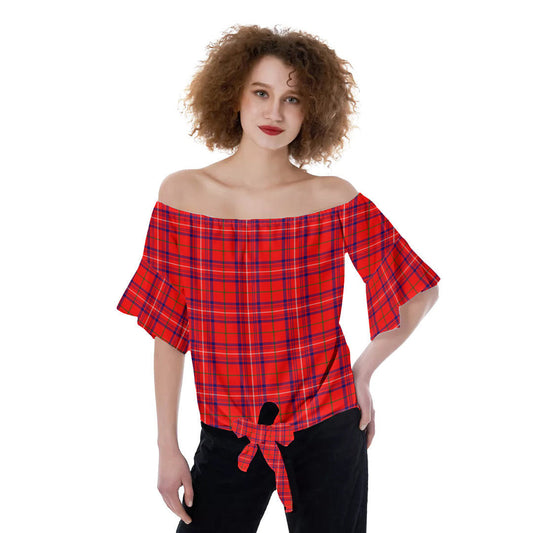 Rose Modern Tartan Plaid Off-Shoulder Blouse