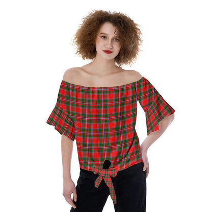 Spens Modern Tartan Plaid Off-Shoulder Blouse