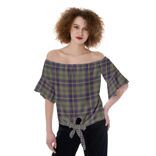 Taylor Weathered Tartan Plaid Off-Shoulder Blouse