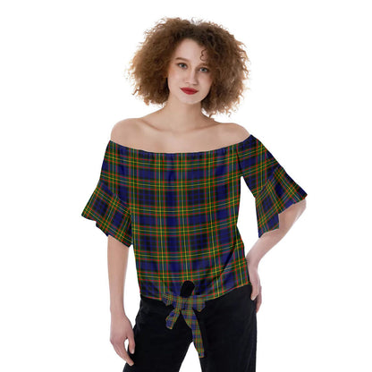 Clelland Modern Tartan Plaid Off-Shoulder Blouse