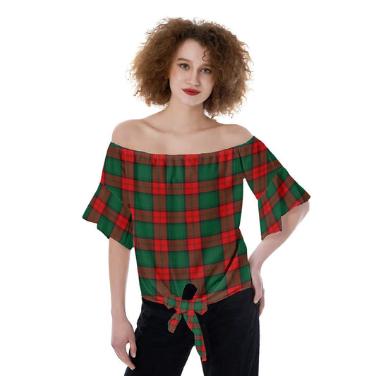 Stewart Atholl Modern Tartan Plaid Off-Shoulder Blouse