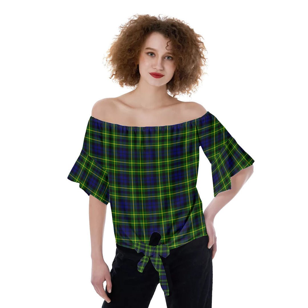 Campbell of Breadalbane Modern Tartan Plaid Off-Shoulder Blouse