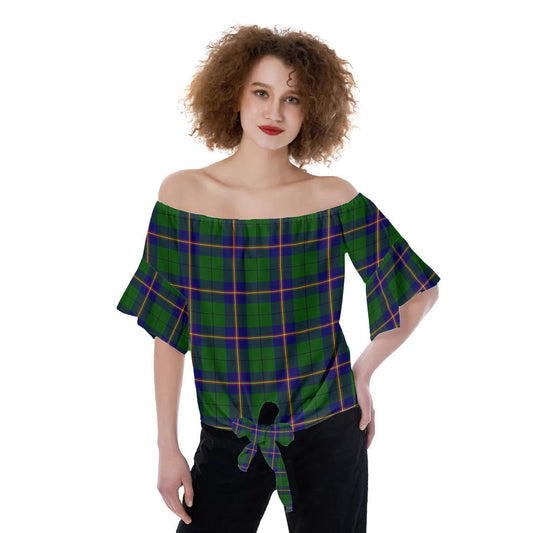 Carmichael Modern Tartan Plaid Off-Shoulder Blouse