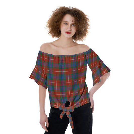 Fraser Ancient Tartan Plaid Off-Shoulder Blouse