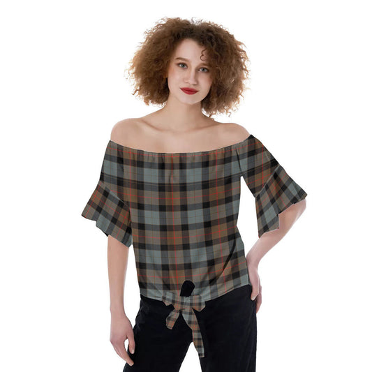 Gunn Weathered Tartan Plaid Off-Shoulder Blouse