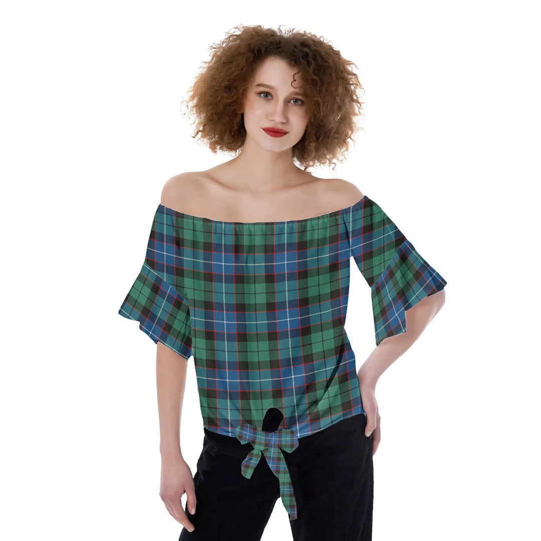 Hunter Ancient Tartan Plaid Off-Shoulder Blouse