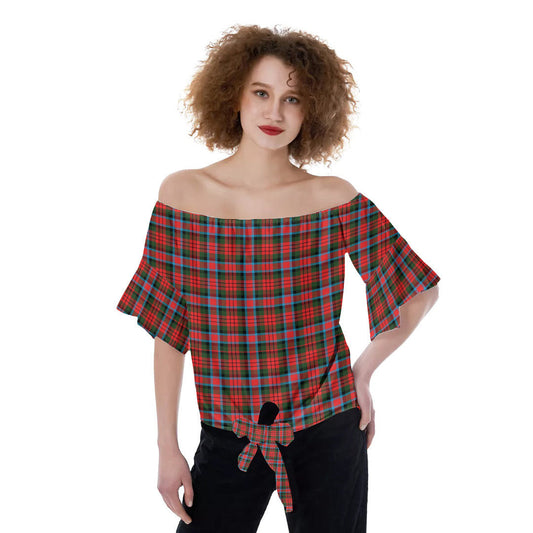 MacDuff Modern Tartan Plaid Off-Shoulder Blouse