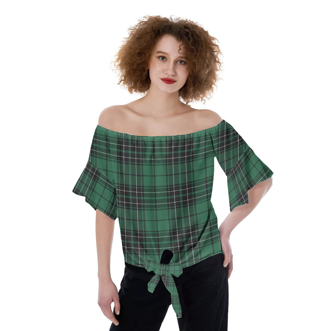 MacLean Hunting Ancient Tartan Plaid Off-Shoulder Blouse