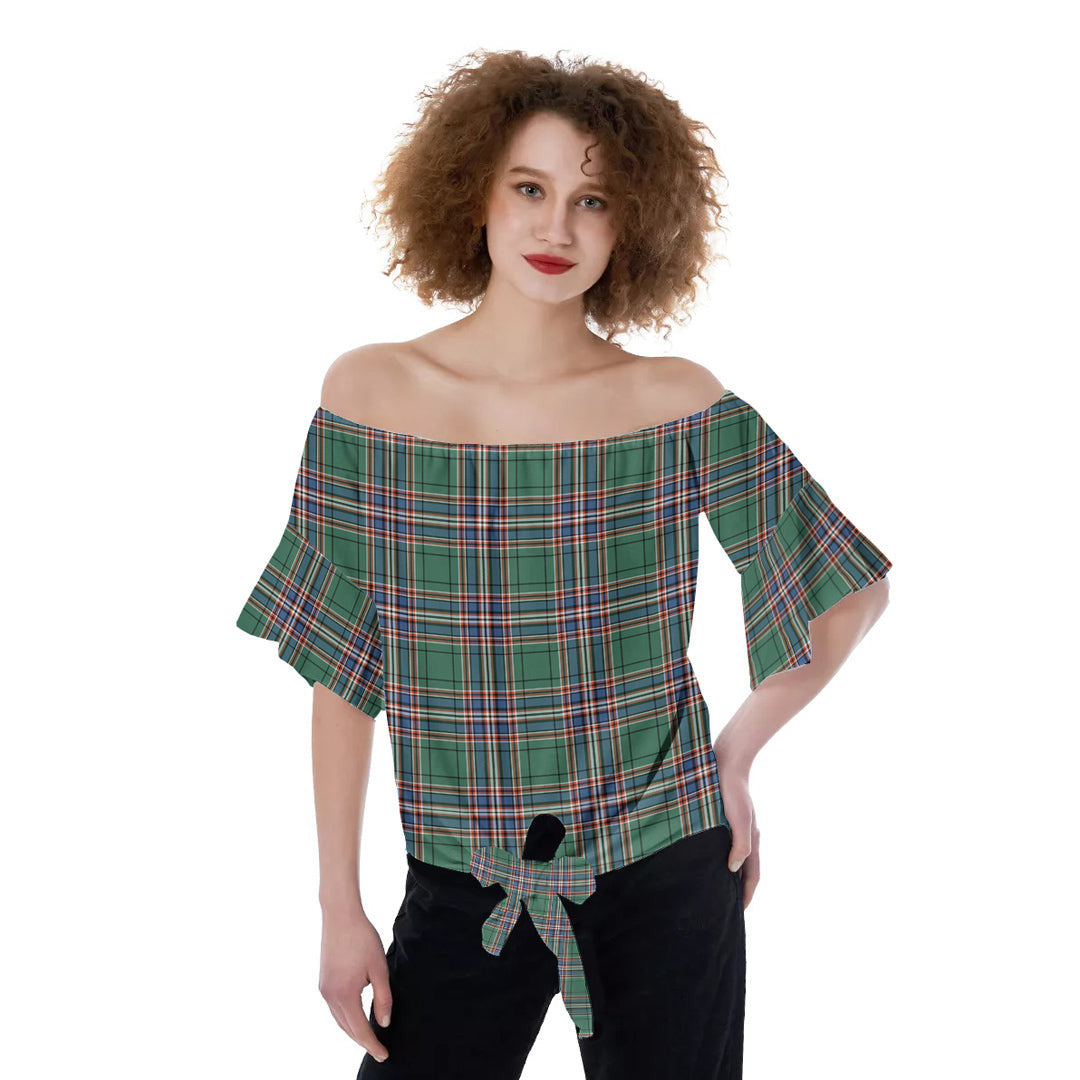 MacFarlane Hunting Ancient Tartan Plaid Off-Shoulder Blouse