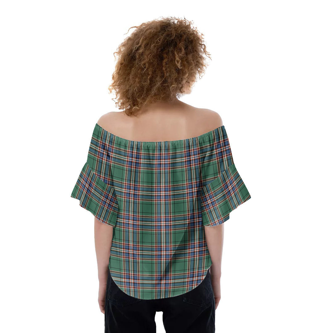 MacFarlane Hunting Ancient Tartan Plaid Off-Shoulder Blouse