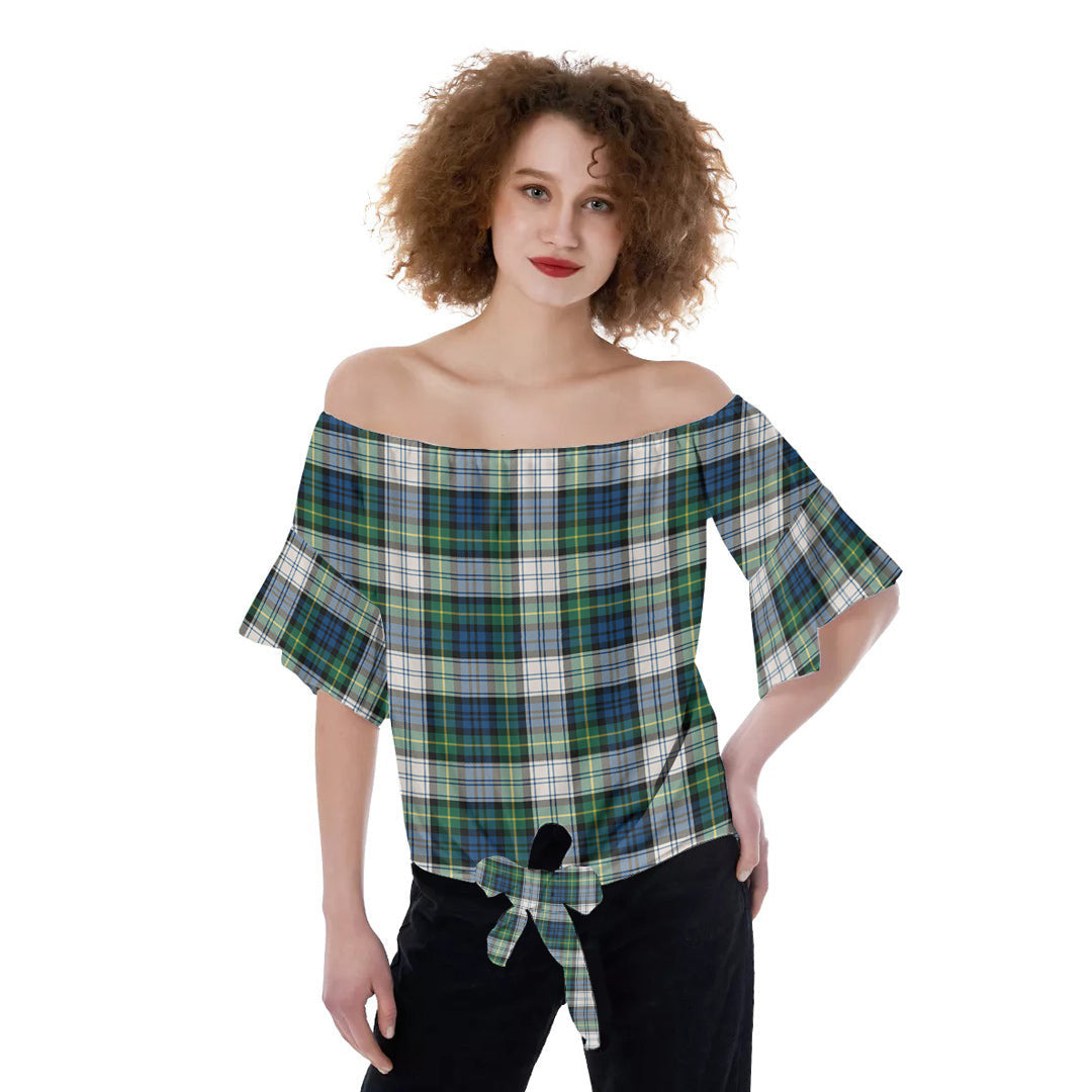 Gordon Dress Ancient Tartan Plaid Off-Shoulder Blouse