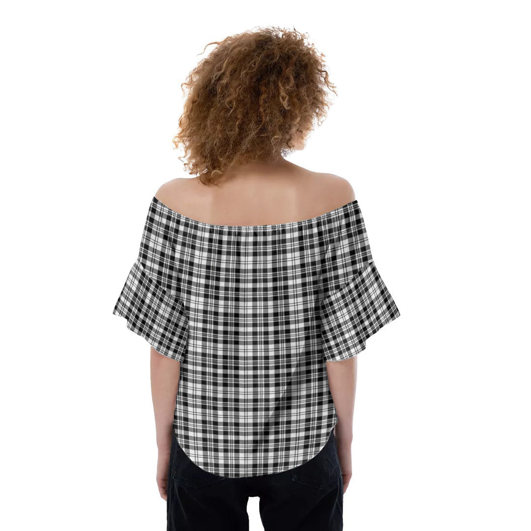 Scott Black White Modern Tartan Plaid Off-Shoulder Blouse