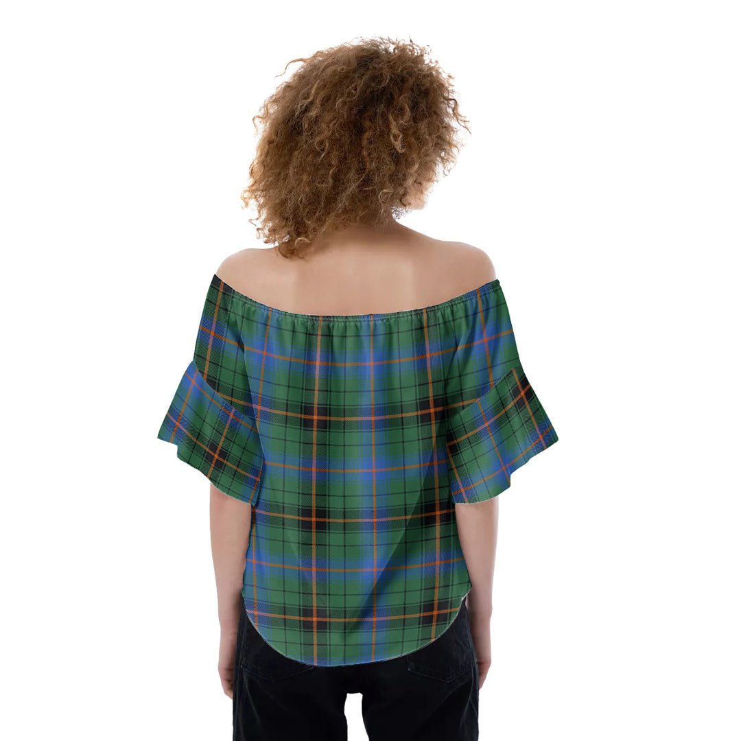 Davidson Ancient Tartan Plaid Off-Shoulder Blouse