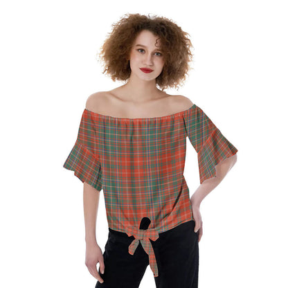 MacDougall Ancient Tartan Plaid Off-Shoulder Blouse