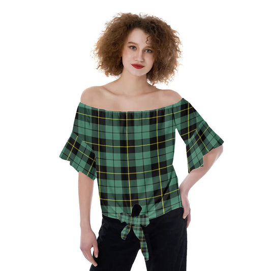 Wallace Hunting Ancient Tartan Plaid Off-Shoulder Blouse