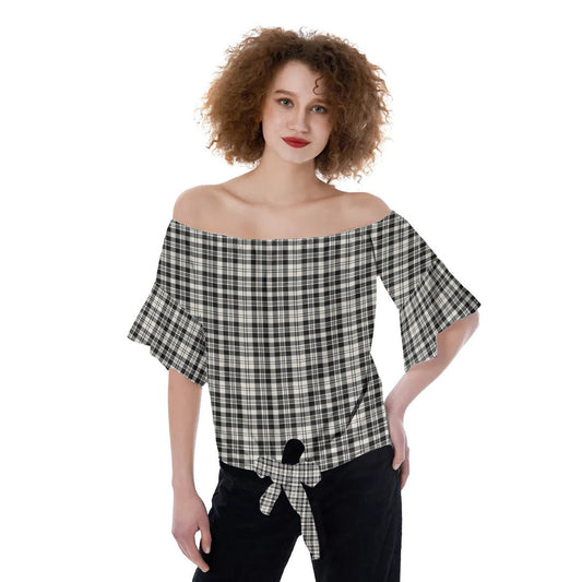 Scott Black White Ancient Tartan Plaid Off-Shoulder Blouse