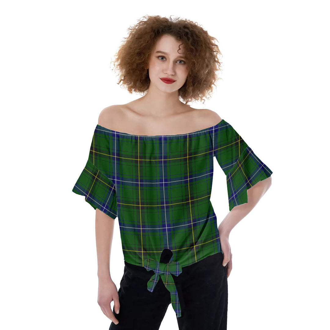 Henderson Modern Tartan Plaid Off-Shoulder Blouse