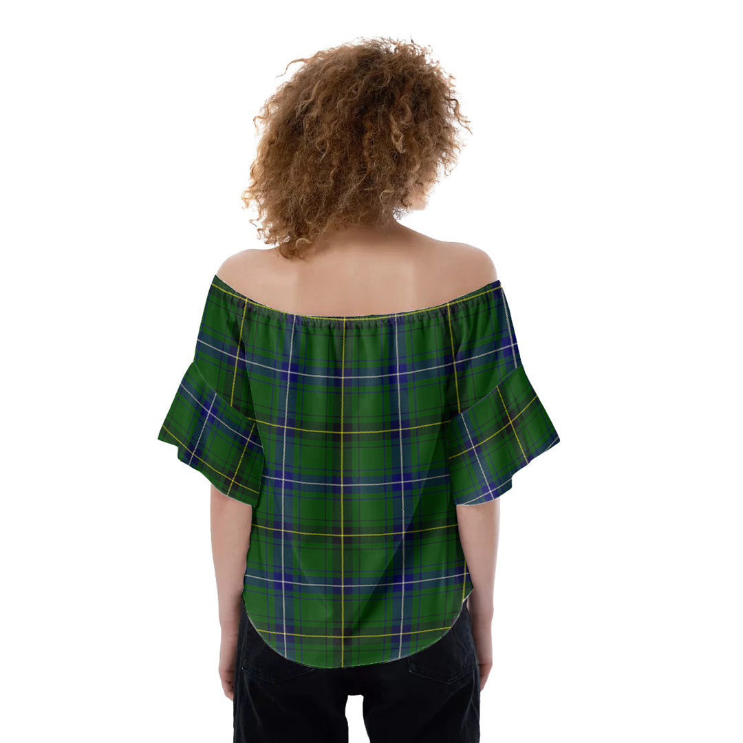 Henderson Modern Tartan Plaid Off-Shoulder Blouse