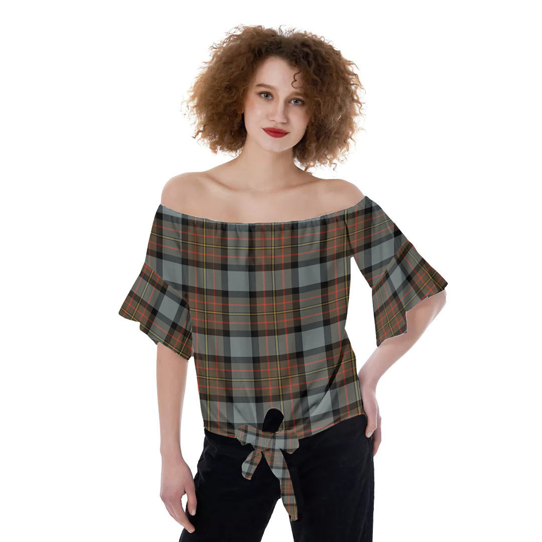 MacLaren Weathered Tartan Plaid Off-Shoulder Blouse