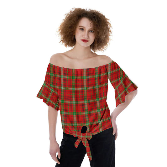 Morrison Red Modern Tartan Plaid Off-Shoulder Blouse