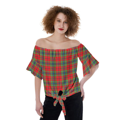 MacLean of Duart Modern Tartan Plaid Off-Shoulder Blouse