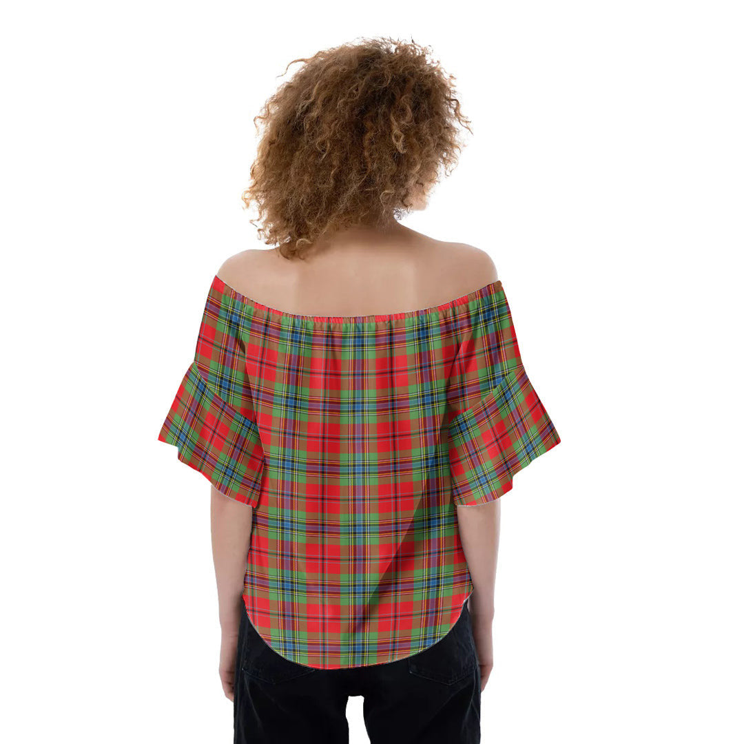 MacLean of Duart Modern Tartan Plaid Off-Shoulder Blouse