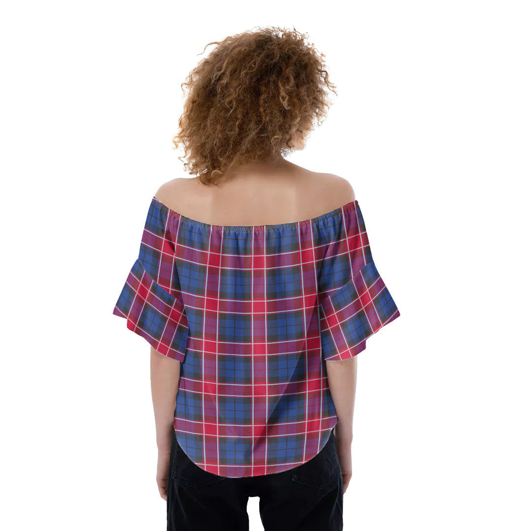 Graham of Menteith Red Tartan Plaid Off-Shoulder Blouse