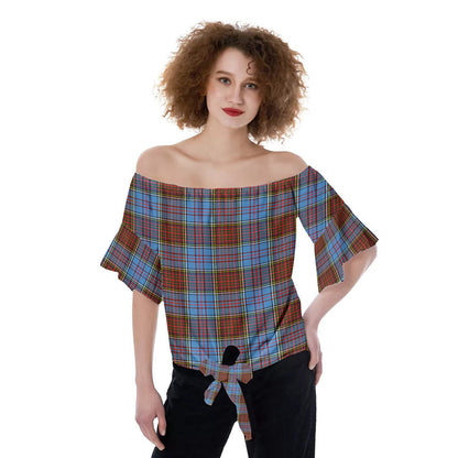 Anderson Modern Tartan Plaid Off-Shoulder Blouse