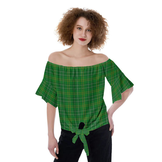 Wexford County Tartan Plaid Off-Shoulder Blouse