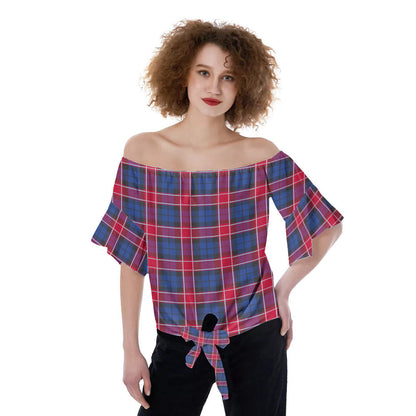 Graham of Menteith Red Tartan Plaid Off-Shoulder Blouse