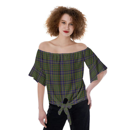 MacMillan Hunting Modern Tartan Plaid Off-Shoulder Blouse