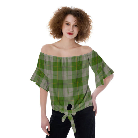 Cunningham Dress Green Dancers Tartan Plaid Off-Shoulder Blouse