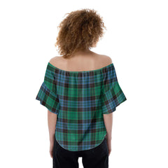 Stewart Old Ancient Tartan Plaid Off-Shoulder Blouse