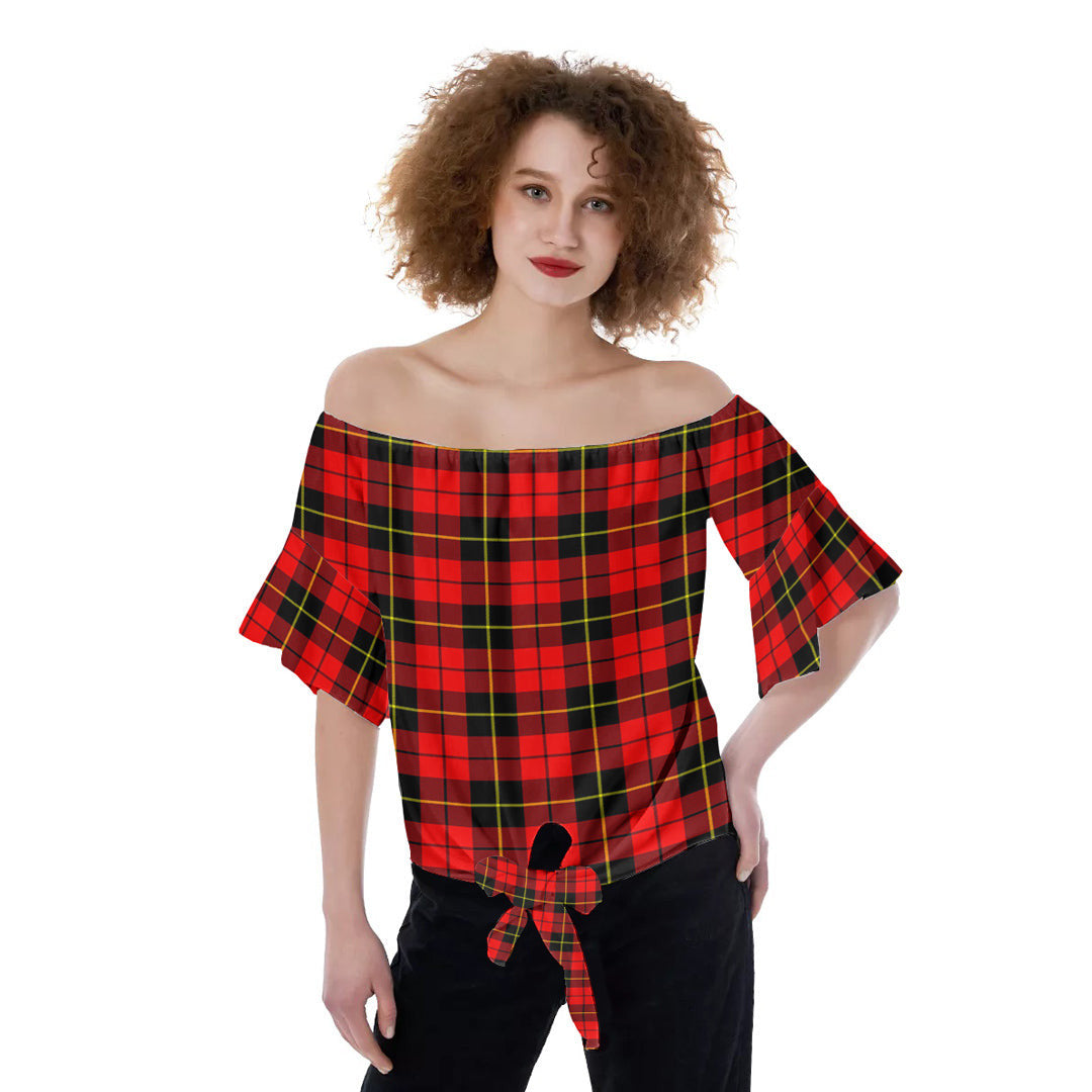 Wallace Hunting Red Tartan Plaid Off-Shoulder Blouse