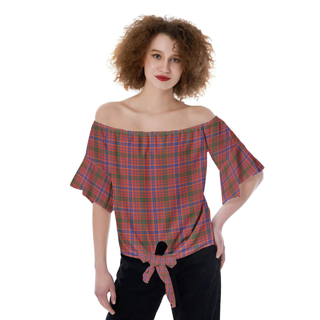 MacRae Ancient Tartan Plaid Off-Shoulder Blouse